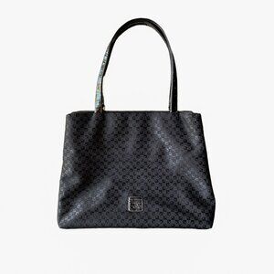 Vintage Liz Claiborne Large Black Zip Top Purse Tote With LC Logo Print